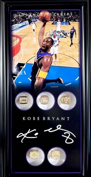 La Lakers Kobe Bryant Unsigned Replica Rings Framed Collage 