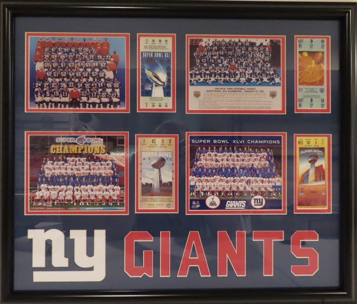 New York Giants Unsigned Replica Ticket Superbowl Framed Collage 22"x27"