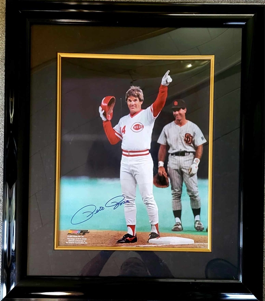 Reds Pete Rose Signed 16x20 Photo Framed 