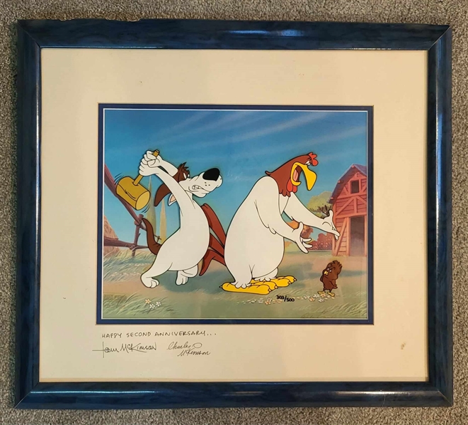 Warner Bros Foghorn Leghorn With Barnyard Dog Cel I Say, I Say Son Signed By Both Tom & Charles McKimson Limited Edition 303 Of 500 Framed  