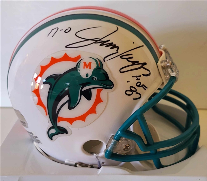 Miami Dolphins Jim Langer Signed Mini Replica Helmet With Inscriptions HOF 87 & 17-0