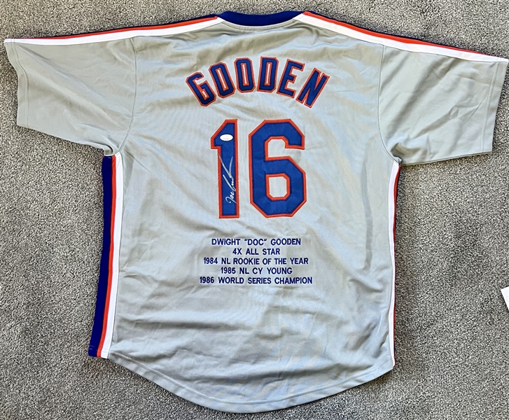 New York Mets Doc Gooden Signed Grey Stat Jersey -JSA