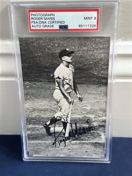 Mint example of original postcard photo of New York Yankees Roger Maris 61 hr record breaker psa slabbed graded 9 beautiful  4x6 you don’t see these as nice !!!!