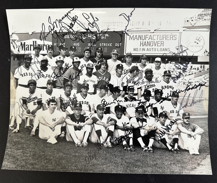 1977 American League All Stars Multi Signed 8x10 Photo At Yankee Stadium With 23 Signatures -PSA Full Letter 