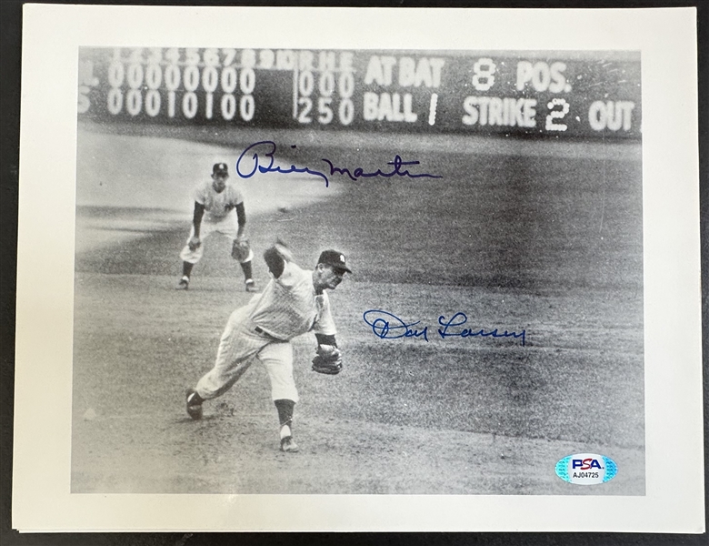 New York Yankees 8x10 Final Pitch Photo Signed By Don Larsen & Billy Martin -PSA Full Letter