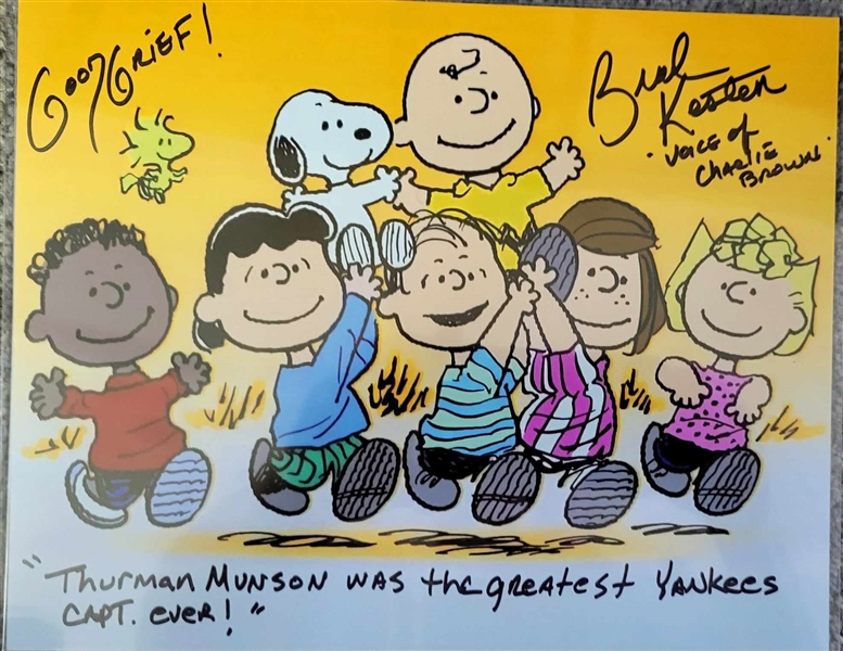 Peanuts Charlie Brown Gang Good Grief ! 8x10 Photo Signed By Brad Kesten with Inscription Thurman Munson Was The Greatest Yankees Capt Ever!