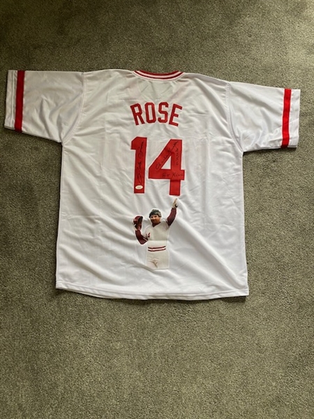 Reds Pete Rose Signed White Jersey - JSA 