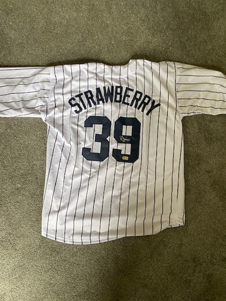 New York Yankees Darryl Strawberry Signed pinstripe Custom Jersey - Beckett