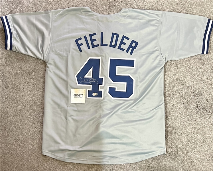 New York Yankees Cecil Fielder Signed Grey Custom Jersey -Beckett