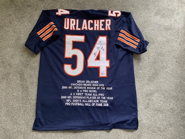 Chicago Bears Brian Urlacher Signed Blue Stat Jersey-Beckett Hologram