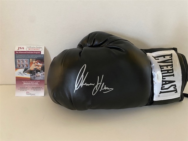 Boxer Thomas Hearns Signed Black Boxing Glove -JSA