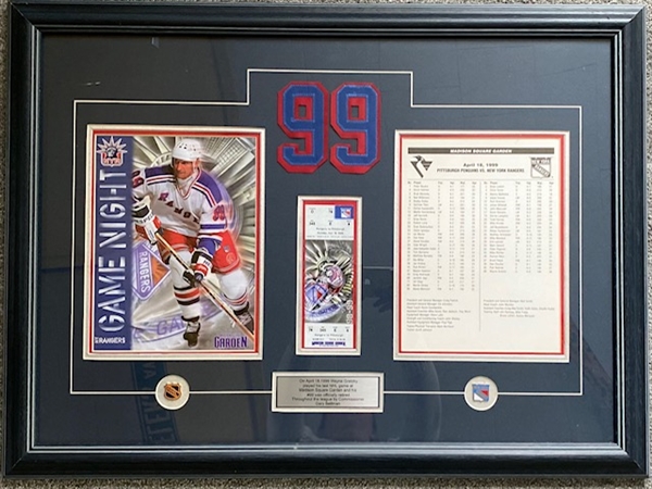 New York Rangers Wayne Gretzky Unsigned Last Game Ticket Framed Collage 31"x 23" 