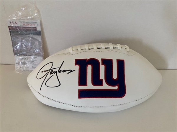 New York Giants Lawrence Taylor Signed Logo Stat Football-JSA