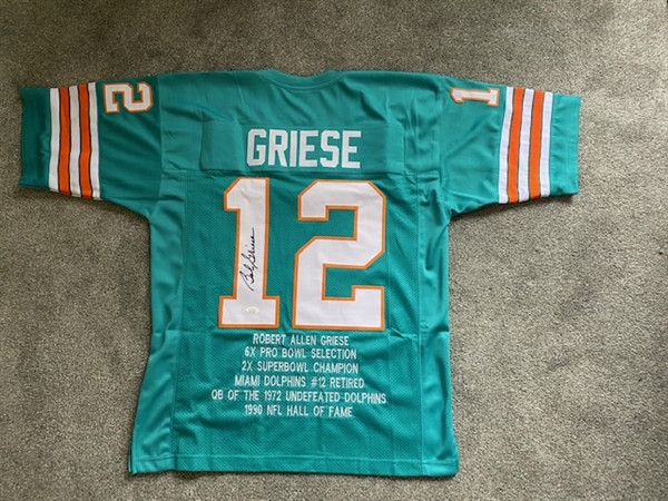 Miami Dolphins Bob Griese Signed Teal Stat Jersey-JSA