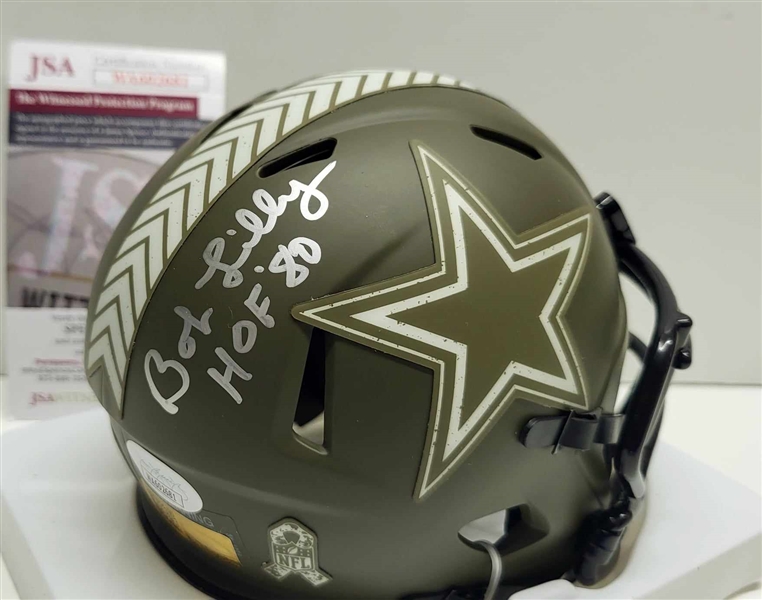 Dallas Cowboys Bob Lilly Signed Speed Salute To The Service Replica Mini Helmet-JSA