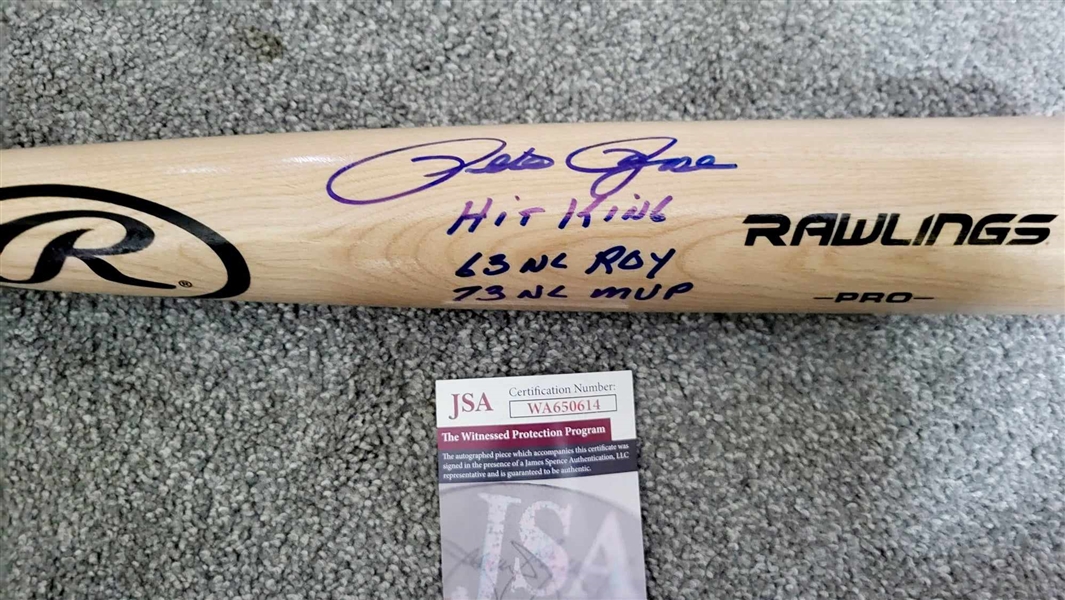 Reds Pete Rose Signed Blonde Multi Inscription Bat-JSA