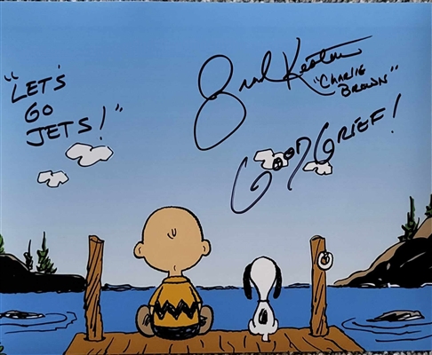 Peanuts Charlie Brown & Snoopy Sitting On The Dock 8x10 Photo Signed By Brad Kesten Good Grief -Lets Go Jets 