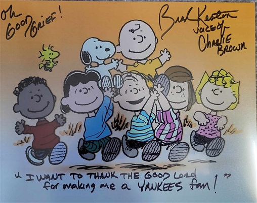 PEANUTS GANG 8X10 PHOTO SIGNED BY THE VOICE OF CHARLIE BROWN BRAD KESTEN WITH YANKEES INSCRIPTION