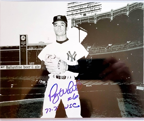New York Yankees Roy White Signed 8x10 B&W Photo With 77-78 WSC Inscription