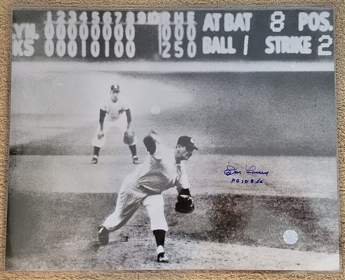 New York Yankees Don Larsen Signed Last Pitch 16x20 B&W Photo With PG 10-8-56 Inscription-AAC Hologram 