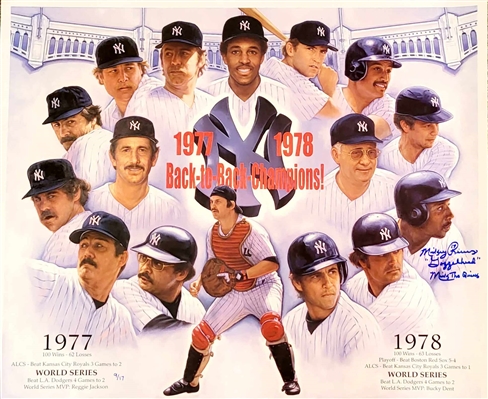 New York Yankees 77-78 Back To Back Champs Lithograph Signed By Mickey Rivers With The Inscriptions Mick The Quick & Gozzlehead Limited Edition 