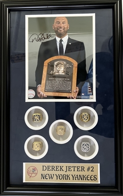 New York Yankees Derek Jeter Signed Replica Rings Collage Framed-Turn 2 Foundation Cert