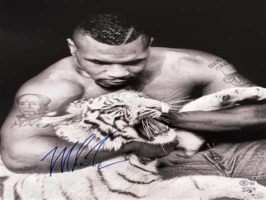 MIKE TYSON with Tiger. Signed 16x20" Certification by Beckett Hologram.