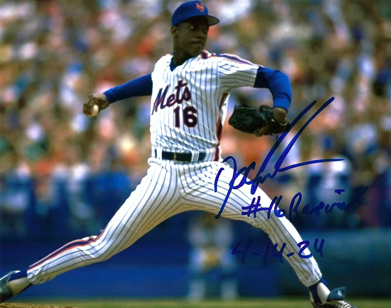 NY Mets DOC GOODEN signed 8x10" with inscription "#16 retired 4/14/24". Certification by Pay it Forward.