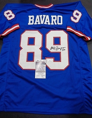 NY Giants MARK BAVARO Signed Blue Jersey. Certification by JSA.