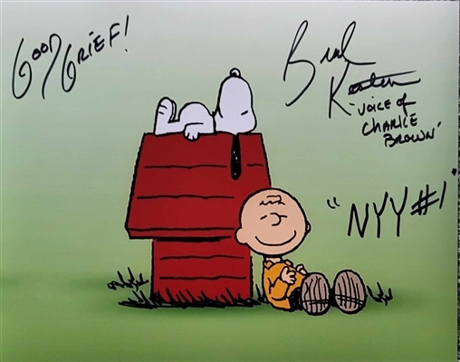 Peanuts 8x10” Photo Signed By The Voice Of Charlie Brown BRAD KESTEN with inscriptions “Good Grief, NYY #1”. Certification by Pay It Forward.