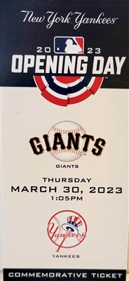 NY Yankees 2023 Opening Day Unsigned Commemorative Ticket 3/30/23