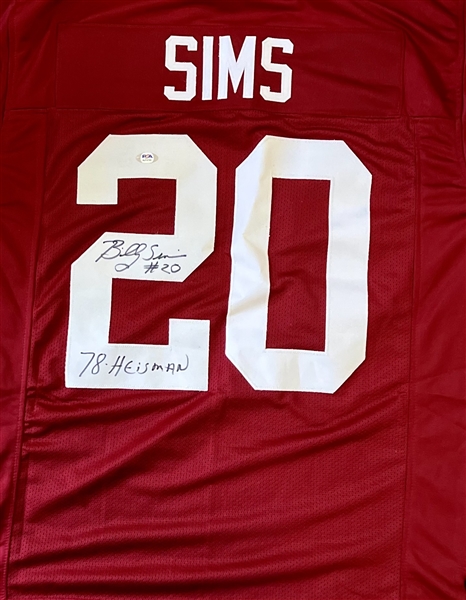 Oklahoma Sooners BILLY SIMS Signed Jersey with inscription. Certification by PSA Hologram.