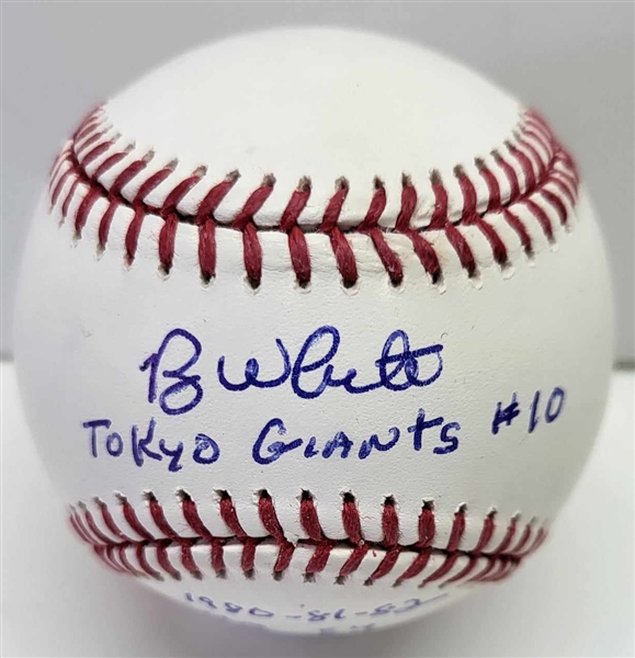 Rare ROY WHITE Signed Toyko Giants Stat Ball. Only 6 signed to date with this unique inscription. Certification by Pay it Forward.