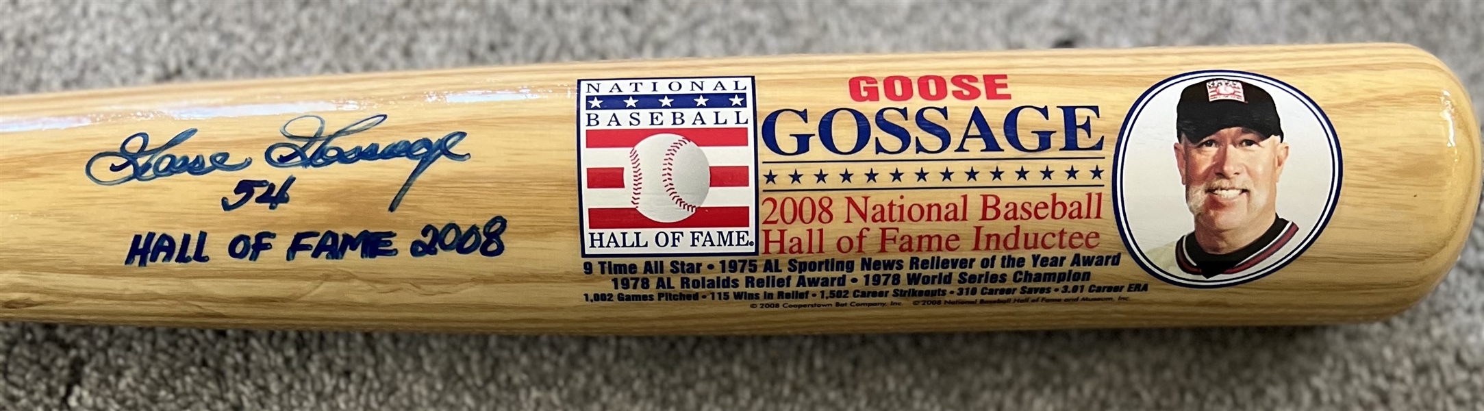 NY Yankees GOOSE GOSSAGE Hall Of Fame Signed Bat Limited Edition with inscription "#54 Hall of Fame 2008". Certification by Wish You  Were Here Productions & Goose Gossage Hologram.