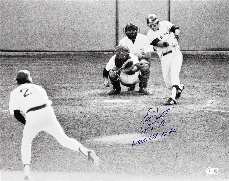 NY Yankees BUCKY DENT Signed Home Run Photo 16x20" with Inscription. Certification by Beckett Hologram.