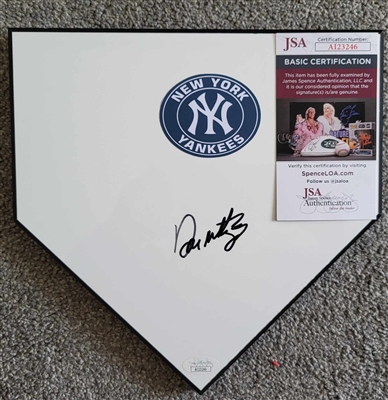 NY Yankees DON MATTINGLY Signed Mini Wooden Home Plate. Certification by JSA.