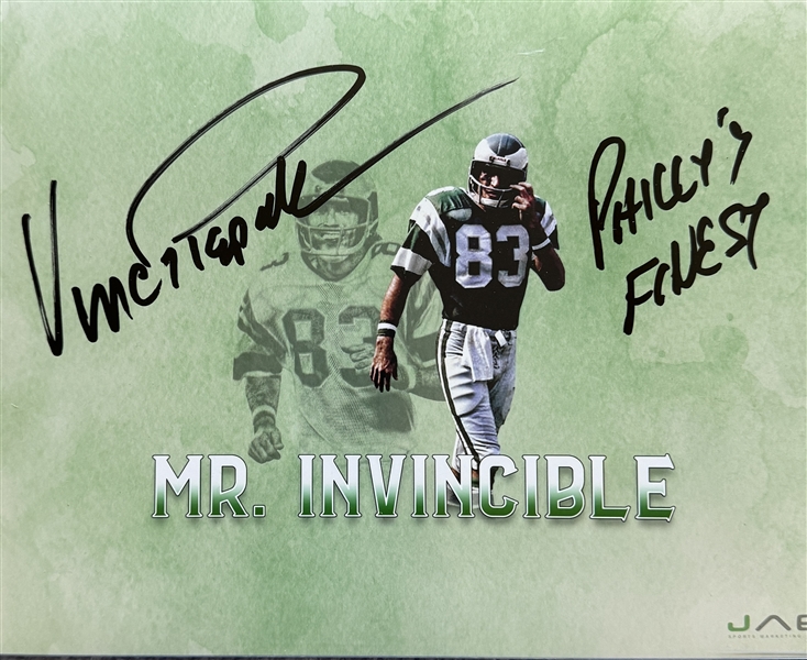 Philadelphia Eagles VINCE PAPALE Signed 8x10" Photo with inscription. Certification by JSA.