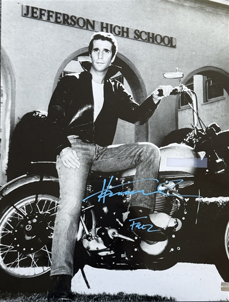 Henry Winkler "FONZ" with Motorcycle Signed Photo 11x14". Certification by Beckett.