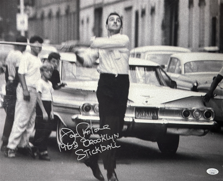 NY Yankees JOE PEPITONE Signed 16x20" Photo with inscription: "Brooklyn Stickball 1963". Certification by JSA.