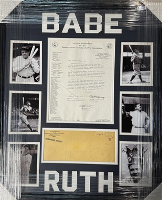 NY Yankees BABE RUTH Unsigned Framed Collage 22x27" with Mayors letter to Babe Ruth Foundation