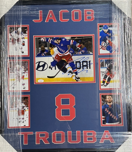 NY Rangers JACOB TROUBA #8 Signed Framed Collage 22x27". Certification by JSA Hologram.