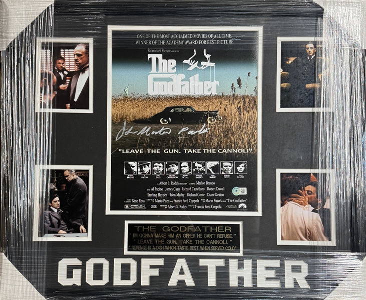 The Godfather "Leave the Gun Take the Canoli" Framed Collage. Signed by John Martino (Paulie). Certification by Beckett Hologram