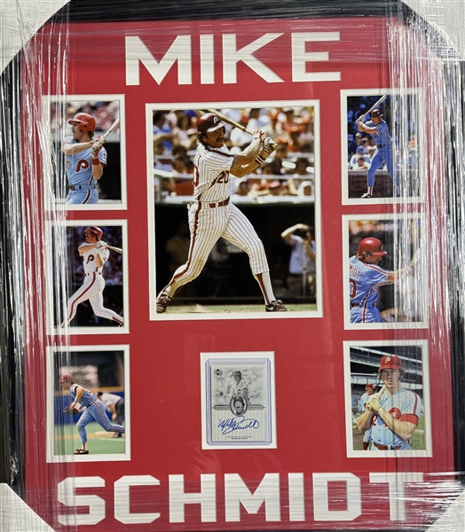 Philadelphia Phillies MIKE SCHMIDT Framed Collage with signed baseball card 22x27" 