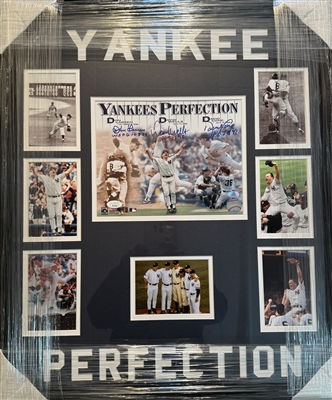 NY Yankees Perfection DON LARSEN, DAVID CONE, DAVID WELLS framed signed collage 22x27” with multi-inscription. Certification by JSA.